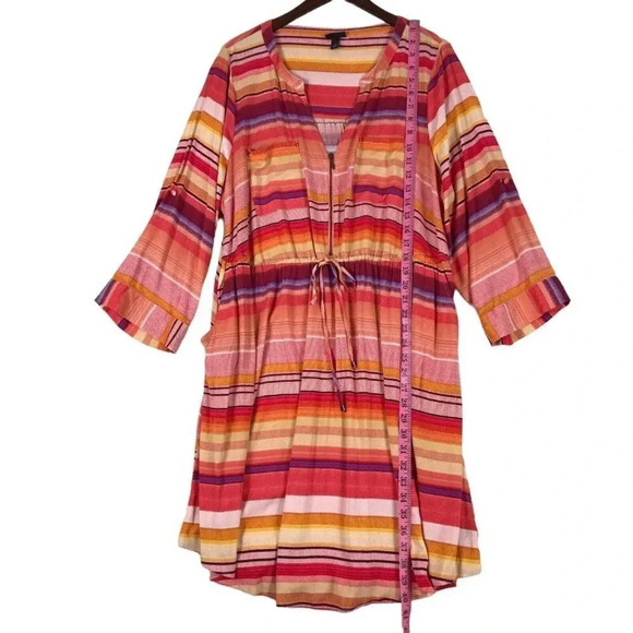 Torrid Shirt Dress Zip Front Size 3 3X Pockets Drawstring Waist Roll Tab Sleeves - Picture 10 of 15